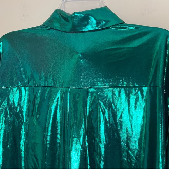 Anthropologie Gillian Liquid Shine Green Metallic Shirt Blouse Size Small - Picture 7 of 12